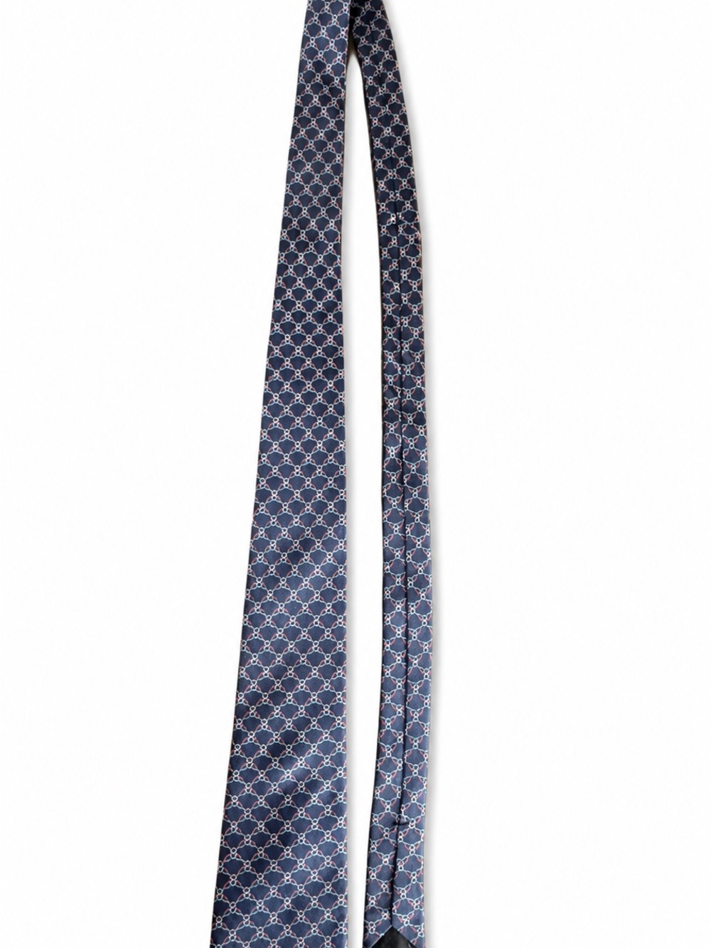 Saks Fifth Avenue Men’s Silk Tie Navy Red Geometric Made in USA